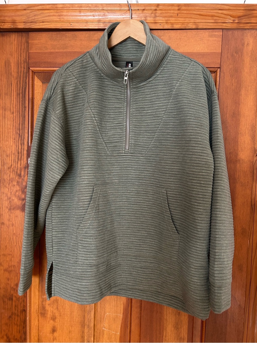 Women’s Olive Green Quarter-Zip Ribbed Pullover Sweater